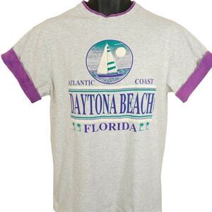 Daytona Beach Sailing T Shirt Vintage 90s Florida Roll Sleeves Made In USA Mens